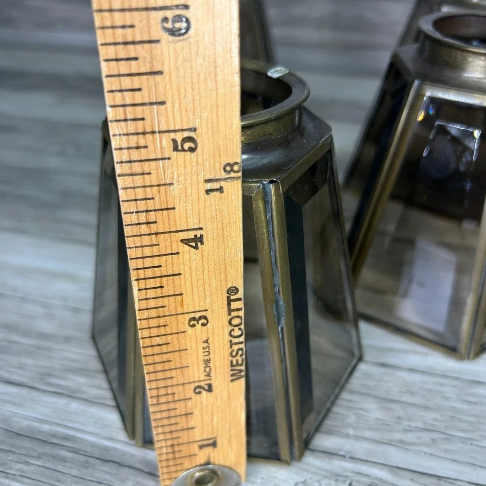 Vintage Brass Beveled Six Panel Clear Glass Shade Globe Replacement READ
